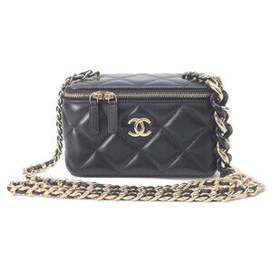 CHANEL Black Lambskin Gold Hardware Big Chain Shoulder Vanity Bag for Women